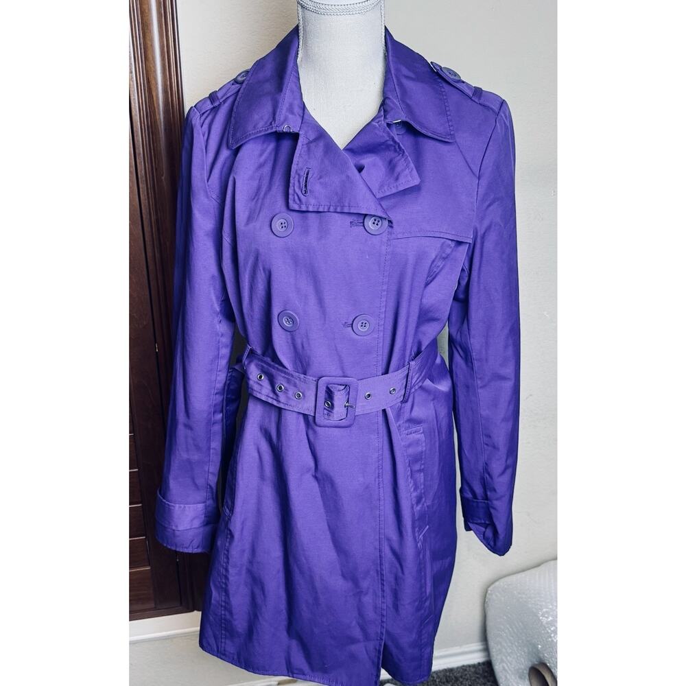 Kenneth Cole Reaction Trench Coat Purple Rain Jacket Womens Large Belted